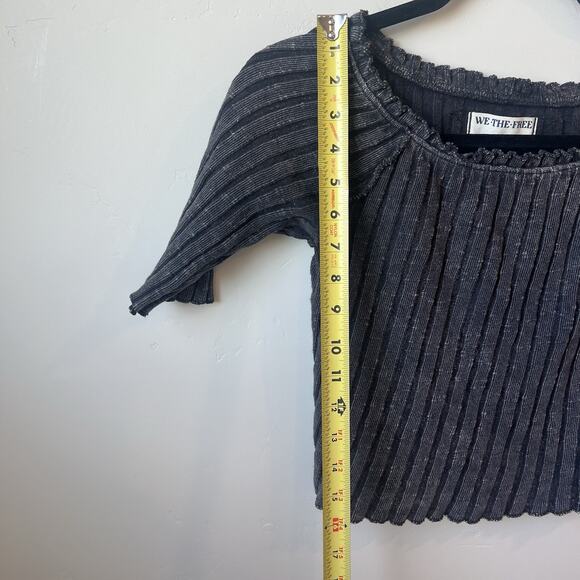 Free People Womens Shirt Grey Meant to Be Tee Ribbed Cropped Size Medium - Picture 6 of 6